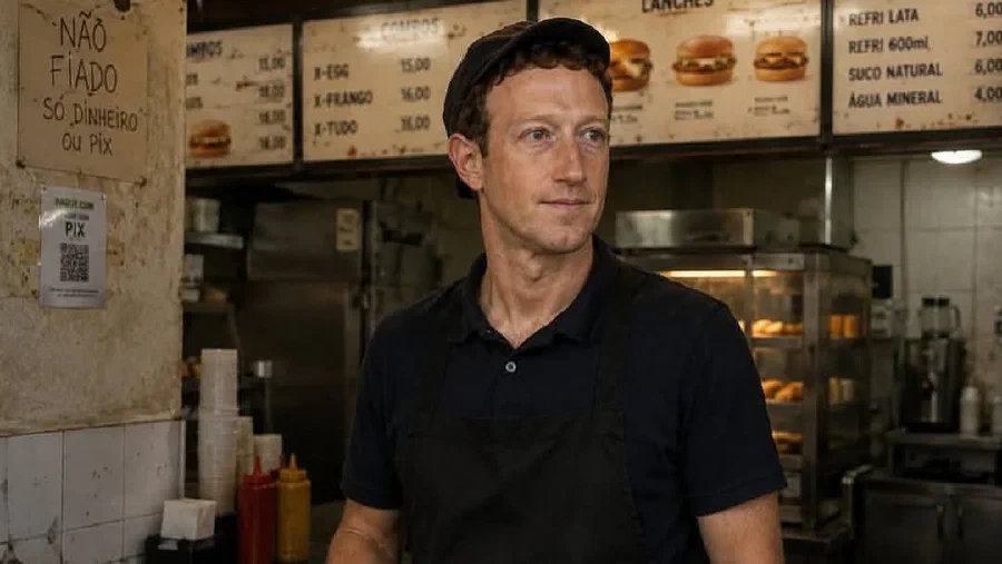 Mark Zuckerberg atendiendo en un mostrador de comida rápida